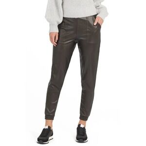 Spanx Faux Leather High-Rise Elastic Waist Pull-On Jogger Pants Noir Black Small